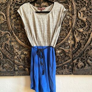 Comptoir Des Cotonniers Gray Linen & Blue Silk Dress Size XS